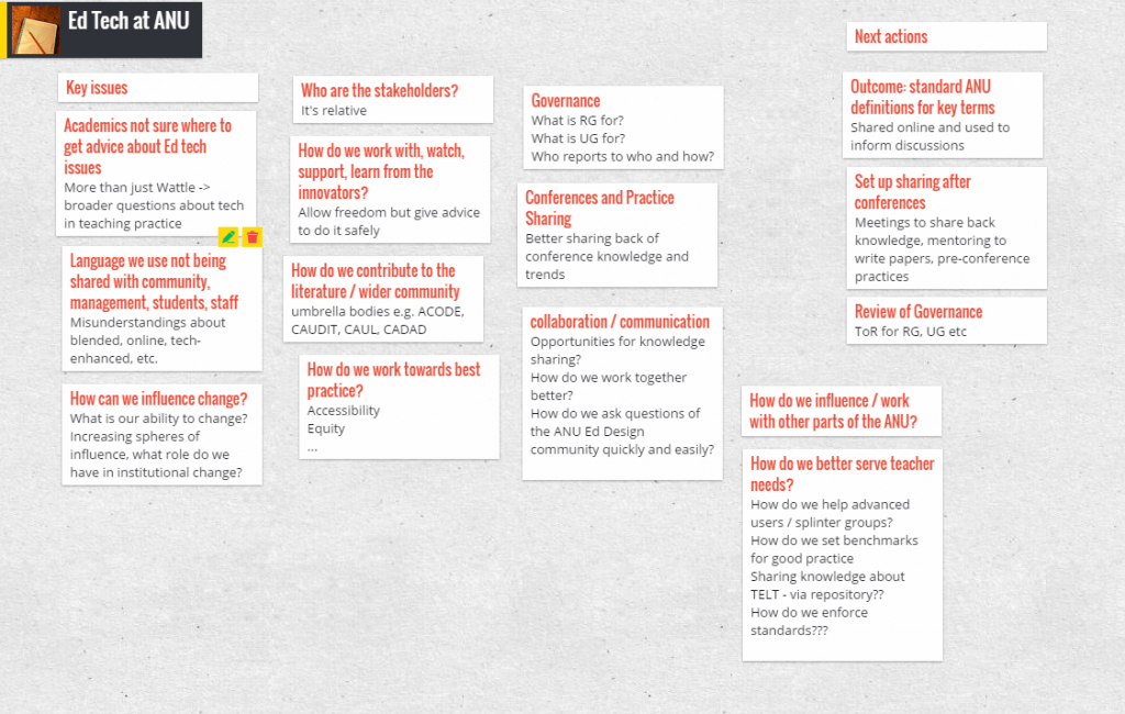 screenshot of padlet with key issues
